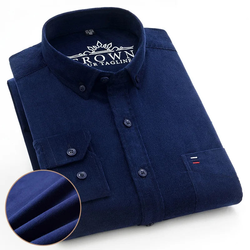 100% Cotton Men's Corduroy Shirts Long Sleeve Casual Regular Fit Business Dress Shirts  Man Comfortable Pocket Clothes 7XL 6XL
