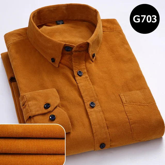 100% Cotton Men's Corduroy Shirts Long Sleeve Casual Regular Fit Business Dress Shirts  Man Comfortable Pocket Clothes 7XL 6XL