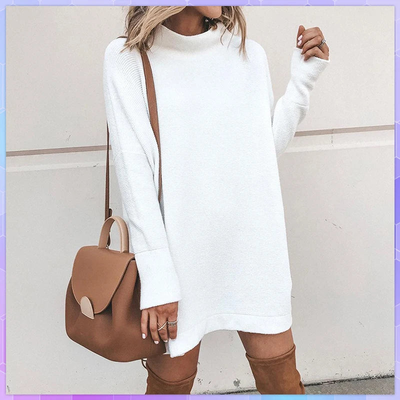 Women's mini dress with round neck and long sleeves