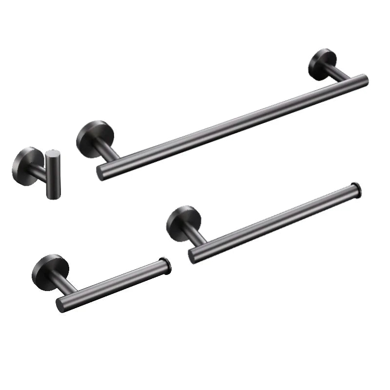 Brushed Gunmetal Grey Bathroom Accessories Hardware Set Towel Rack Toilet Roll Paper Holder Bar Hanger Hook Stainless Steel