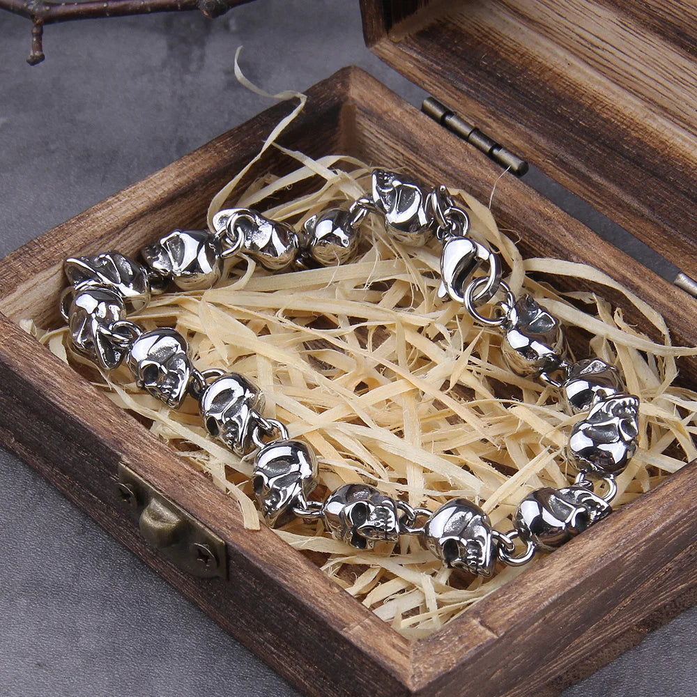 Herren-Punk-Kettenarmband aus Edelstahl im neuen Design mit Totenkopf, modisches Edelstahl-Charm-Armband, Schmuck mit Box
