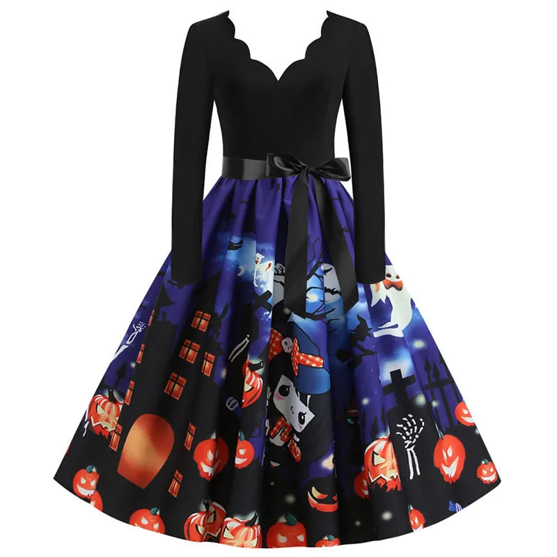 Damen-Midikleid mit Print und V-Ausschnitt