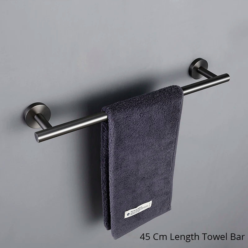 Brushed Gunmetal Grey Bathroom Accessories Hardware Set Towel Rack Toilet Roll Paper Holder Bar Hanger Hook Stainless Steel