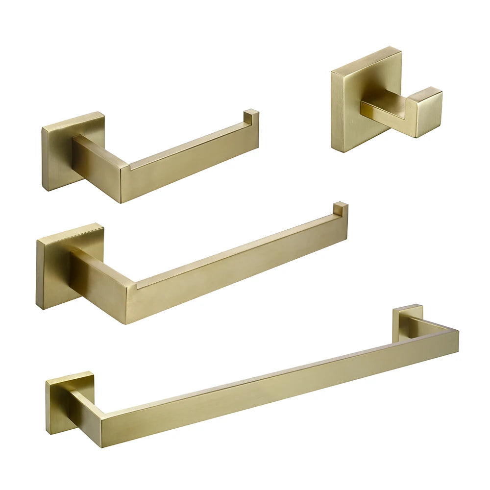 Set de accesorios de baño herrajes decoración soporte para papel higiénico colgador gancho toallero barra oro cepillado estante de pared de acero inoxidable