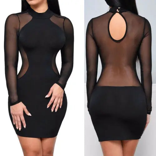 Mini abito da donna a maniche lunghe e scollo rotondo