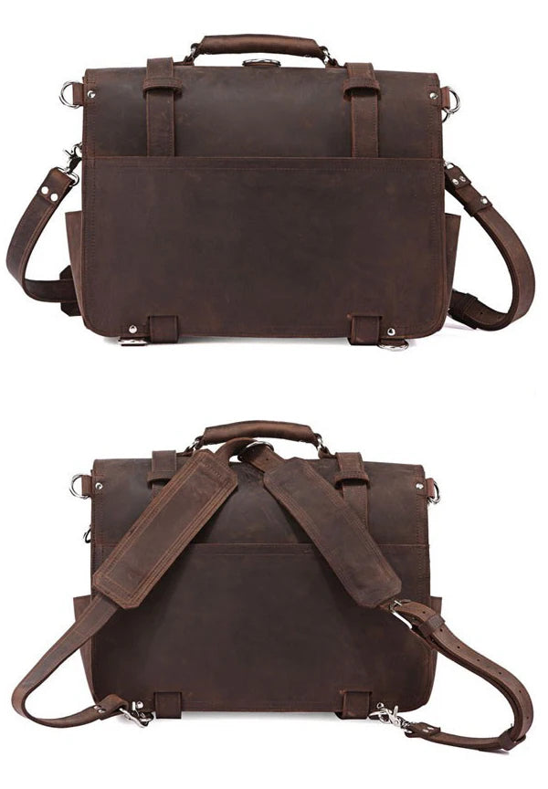 Vintage Crazy Horse Genuine Leather Men Briefcase Business Bag Large Leather Briefcase Male 17' Laptop Case Shoulder Bag Office