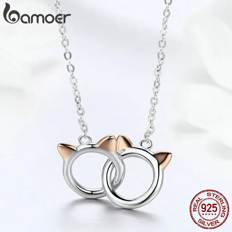 Necklace with cat pendant and double circles