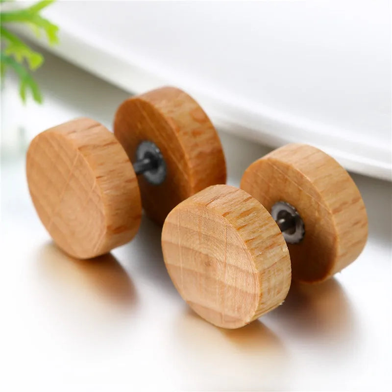 Boniskiss Pendientes de botón para hombre de madera con forma de mancuerna, 8/10/12 mm, pendientes de doble cara para mujer, piercing corporal, pendientes de oreja