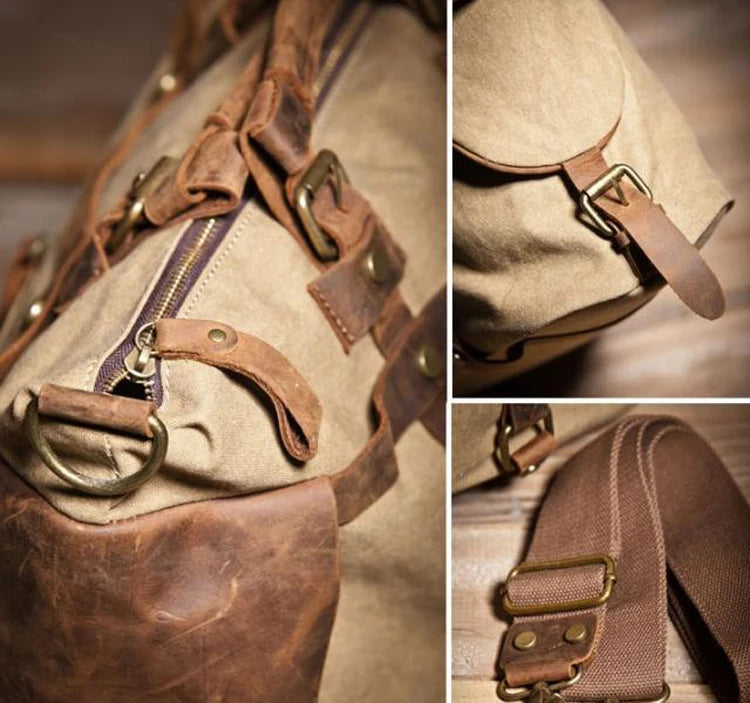 Vintage Military Canvas + Genuine Leather Men Shoulder Bag Sling Crossbody Bag Tote Handbag Men Canvas Messenger Bag  Leisure
