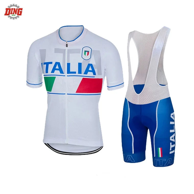 Tenue de cyclisme TEAM ITALIA NEW pour homme – maillot à manches courtes et cuissard à bretelles avec peau de chamois en gel, VTT