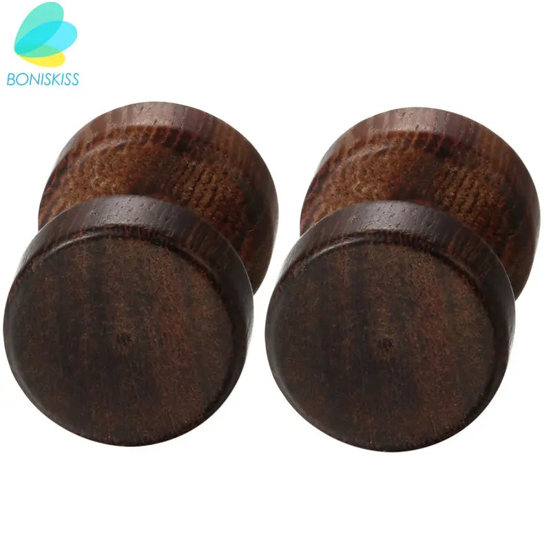 Boniskiss Pendientes de botón para hombre de madera con forma de mancuerna, 8/10/12 mm, pendientes de doble cara para mujer, piercing corporal, pendientes de oreja