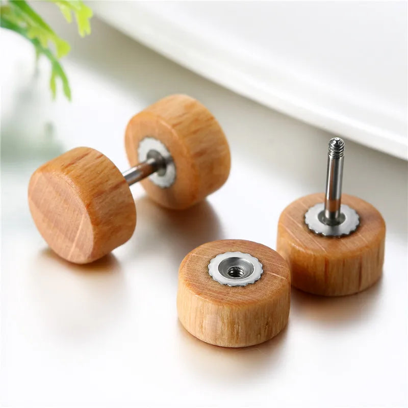 Boniskiss Pendientes de botón para hombre de madera con forma de mancuerna, 8/10/12 mm, pendientes de doble cara para mujer, piercing corporal, pendientes de oreja