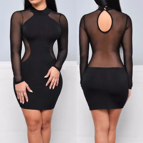 Mini abito da donna a maniche lunghe e scollo rotondo