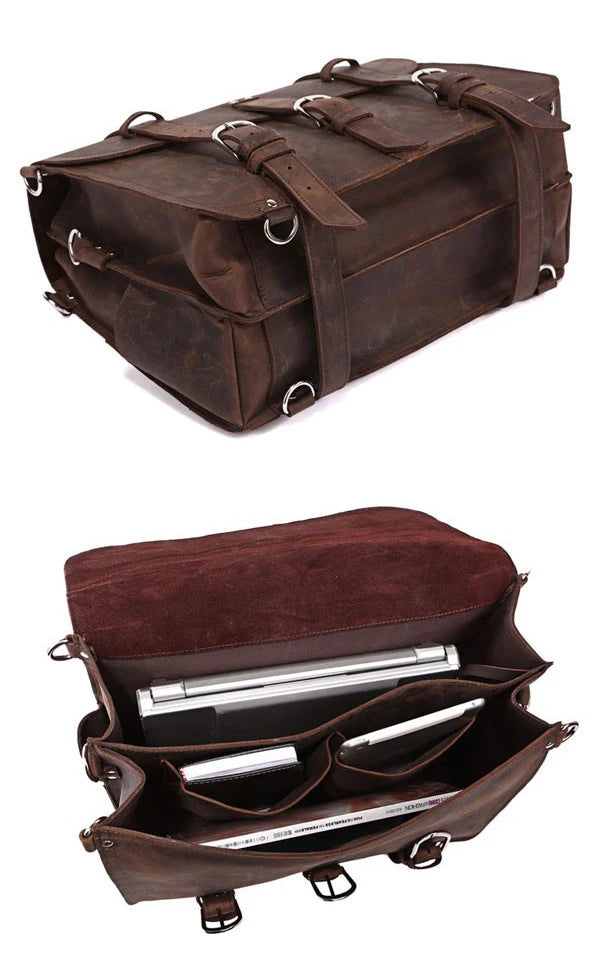 Vintage Crazy Horse Genuine Leather Men Briefcase Business Bag Large Leather Briefcase Male 17' Laptop Case Shoulder Bag Office