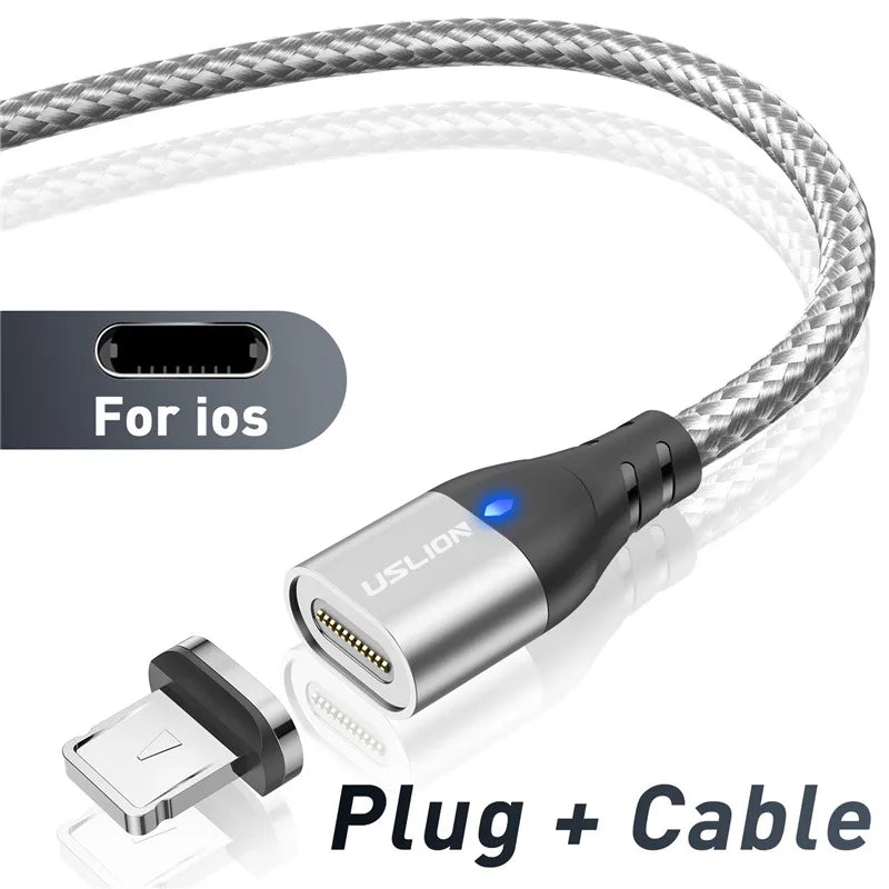 USLION Magnetic Charger Cable USB Micro Type C Cable Fast Charging For iphone 12 Magnet Data Charge Wire Phone Adapter Cord