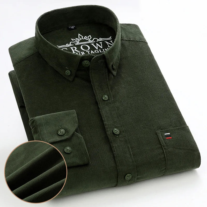 100% Cotton Men's Corduroy Shirts Long Sleeve Casual Regular Fit Business Dress Shirts  Man Comfortable Pocket Clothes 7XL 6XL