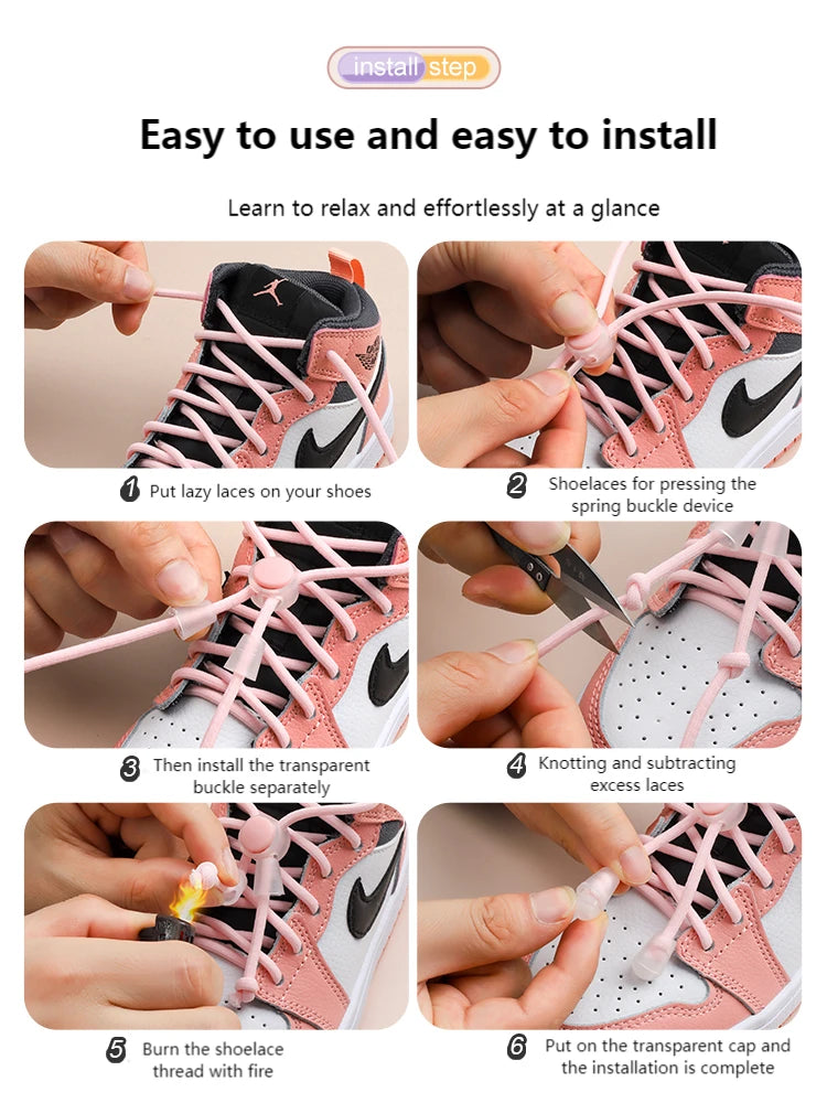 Spring-Lock-Schnürsenkel ohne Binden, elastische Schnürsenkel für Sneaker, Kinder und Erwachsene, schnelle Gummischnürsenkel, rund, ohne Binden, Schuhsenkel für Schuhe