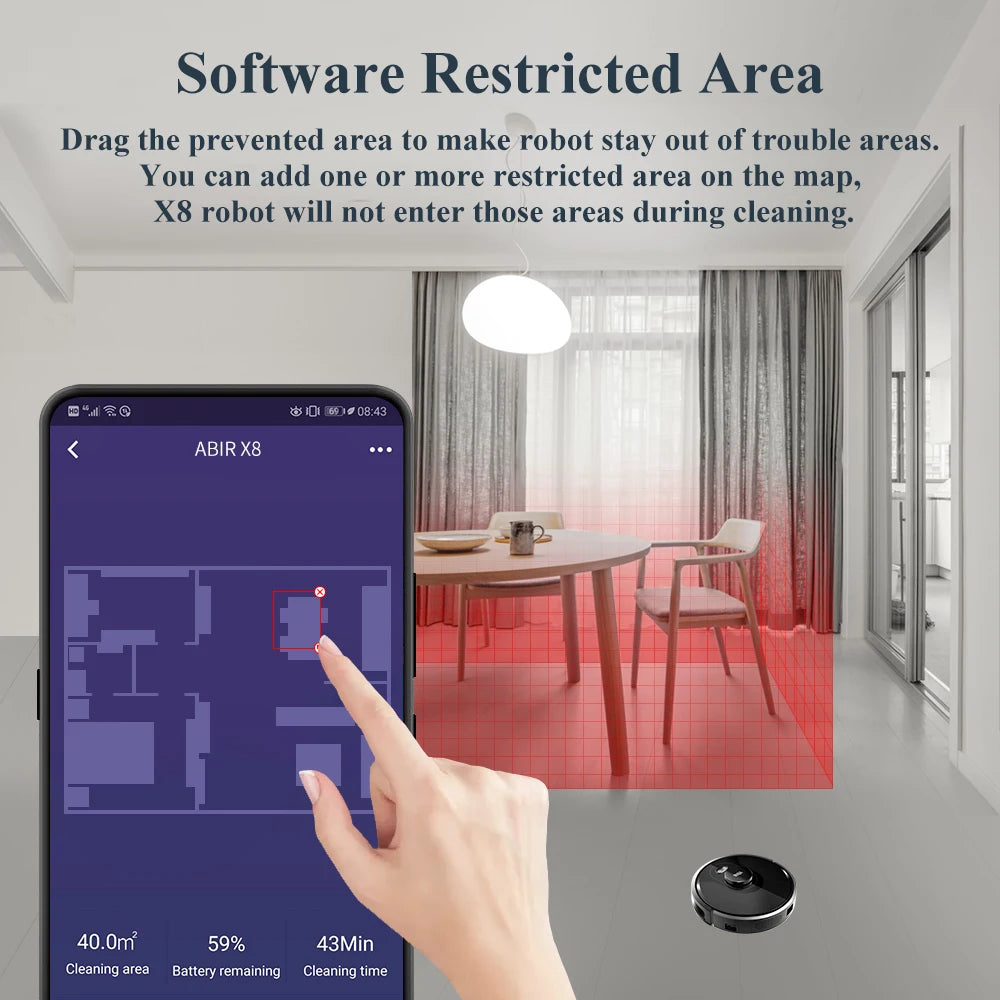 ABIR X8 Robot Vacuum Cleaner, TOF Wisdom,UV Cleaning,Multi-Floor Map,Room Custom Clean, Auto Wet Dry Vacuum Mop for Home Carpet