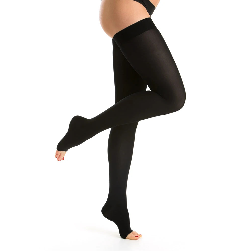 20-30 MmHg Medias de compresión médicas hasta el muslo para mujer y hombre Soporte firme Punta abierta Edema Hinchazón Venas Varicosas Vuelo Viaje