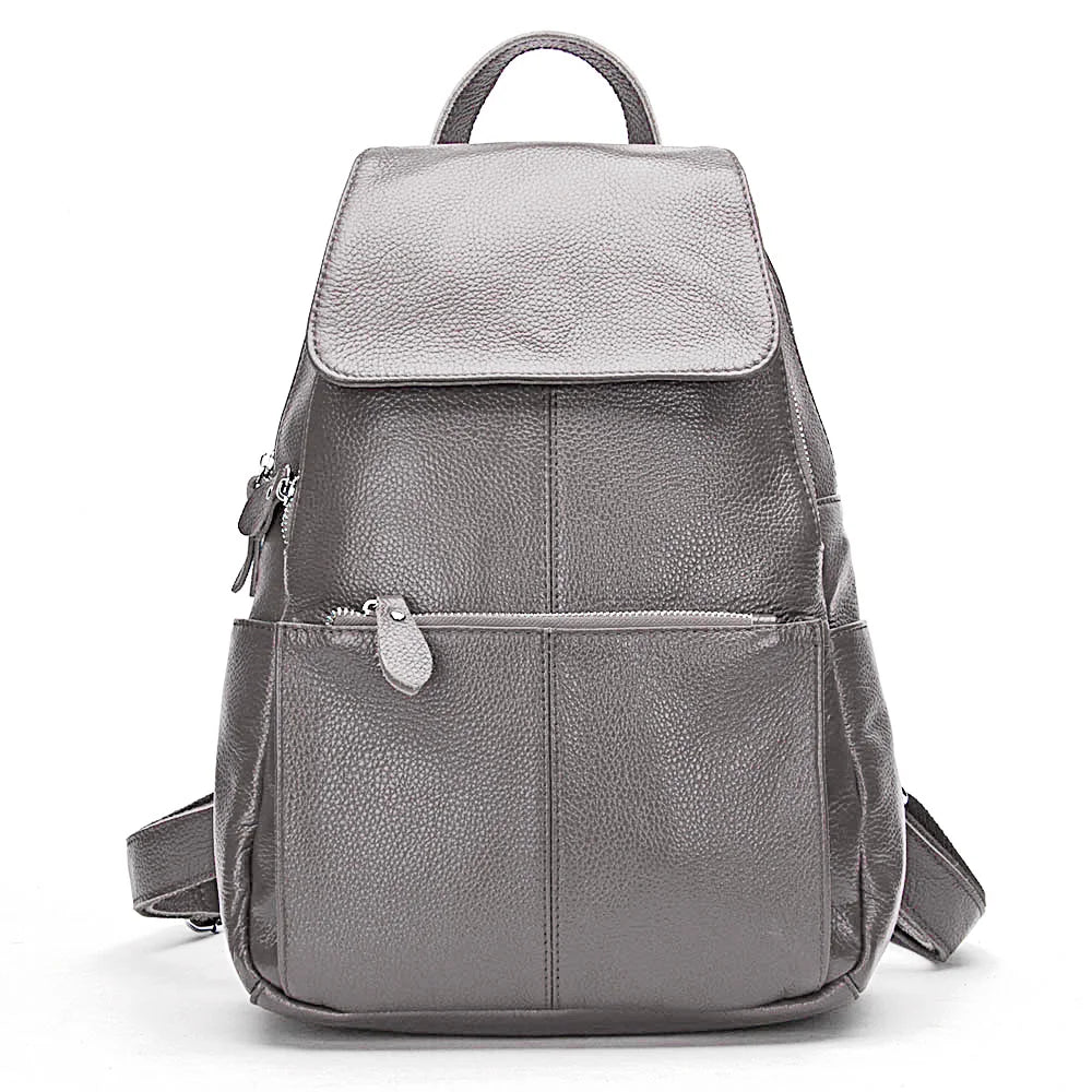 Zency Stylish White Black Genuine Leather Women Backpack A++ Quality Anti-theft Large Capacity Knapsack Travel Designer Rucksack