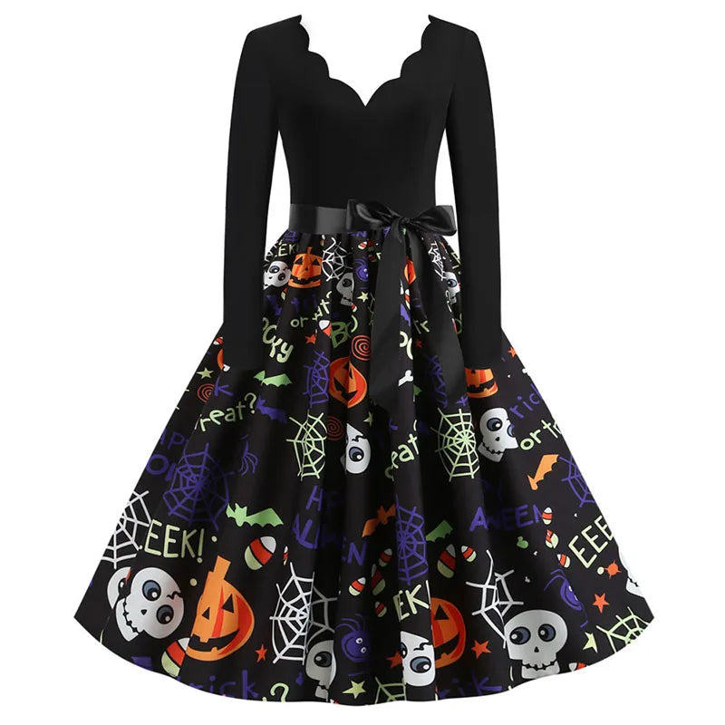 Damen-Midikleid mit Print und V-Ausschnitt