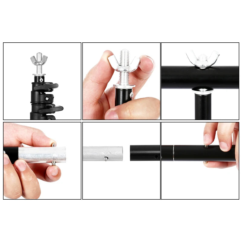 T-förmiger Fotohintergrund-Ständer mit verstellbarem Trägersystem für Fotostudios, für Vlies- und Musselin-Hintergründe, mit Clip