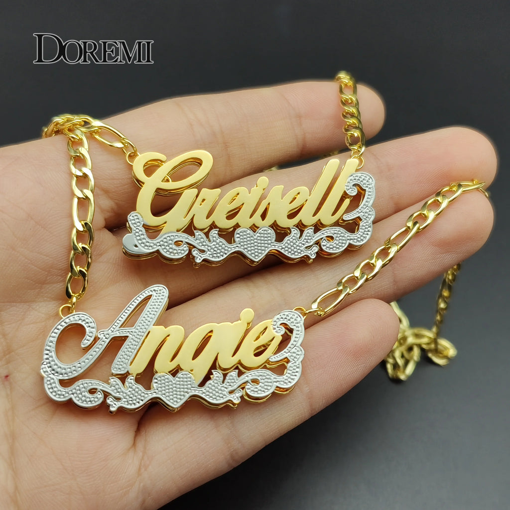 DOREMI Stainless  Collier avec plaque nominative personnalisée Collier avec pendentif 3D Bijou prénom personnalisé  pour Femme/Homme