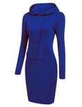 Women's casual knee-length dress with hood and pockets