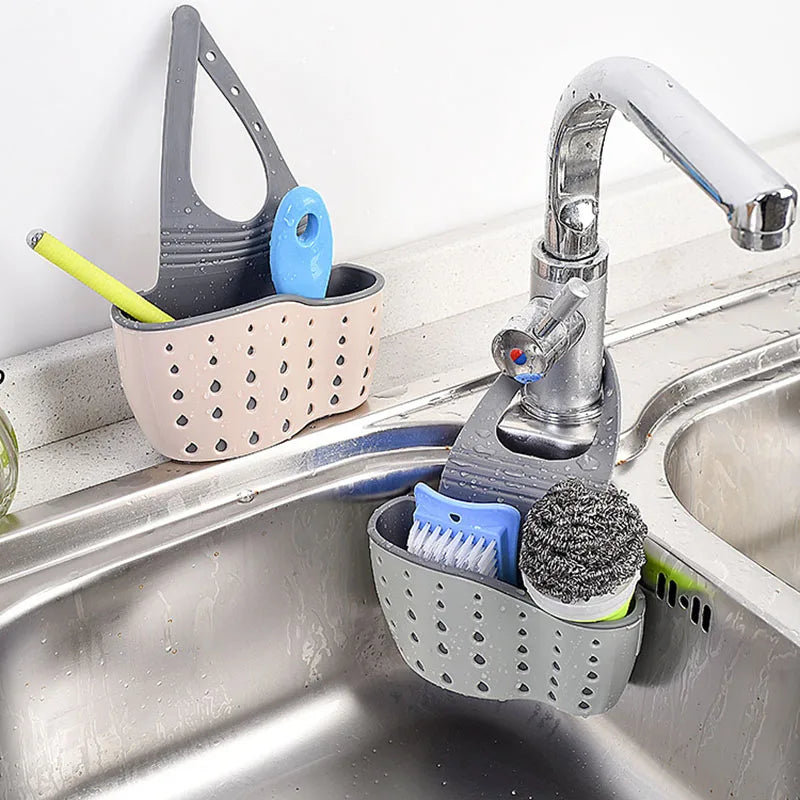 Porte-éponge d'évier de cuisine à suspendre, panier de vidange réglable, étagère à savon, organisateur pour robinet de salle de bain, accessoires de cuisine