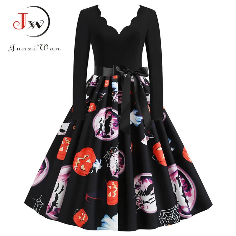 Damen-Midikleid mit Print und V-Ausschnitt