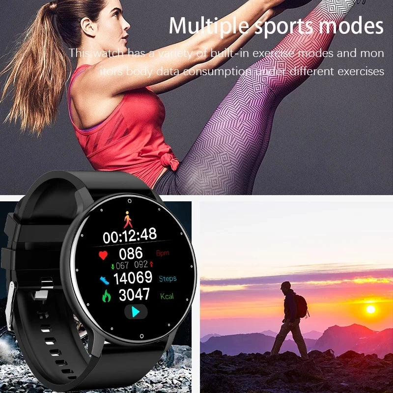 Smartwatch rotondo con notifiche Bluetooth e funzioni fitness