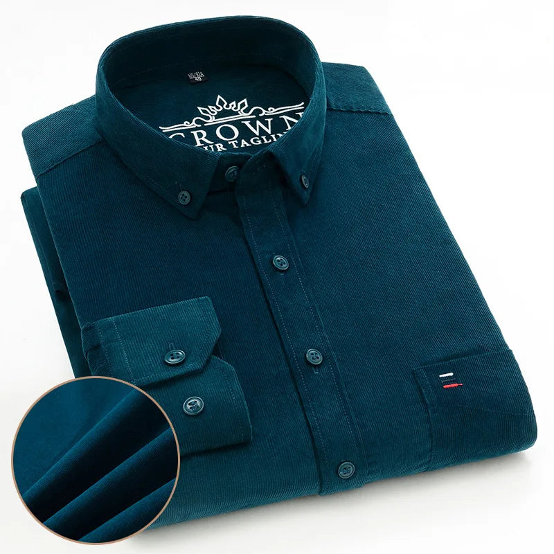 100% Cotton Men's Corduroy Shirts Long Sleeve Casual Regular Fit Business Dress Shirts  Man Comfortable Pocket Clothes 7XL 6XL