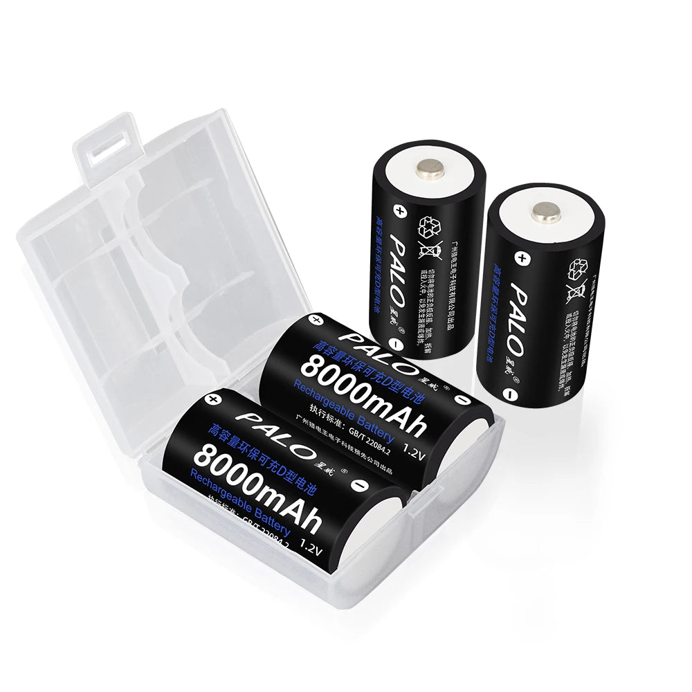 PALO 1-8 pcs D Size Rechargeable Battery Type D LR20 Battery 1.2V NI-MH Rechargeable D Battery 8000mAh R20 Rechargeable Battery