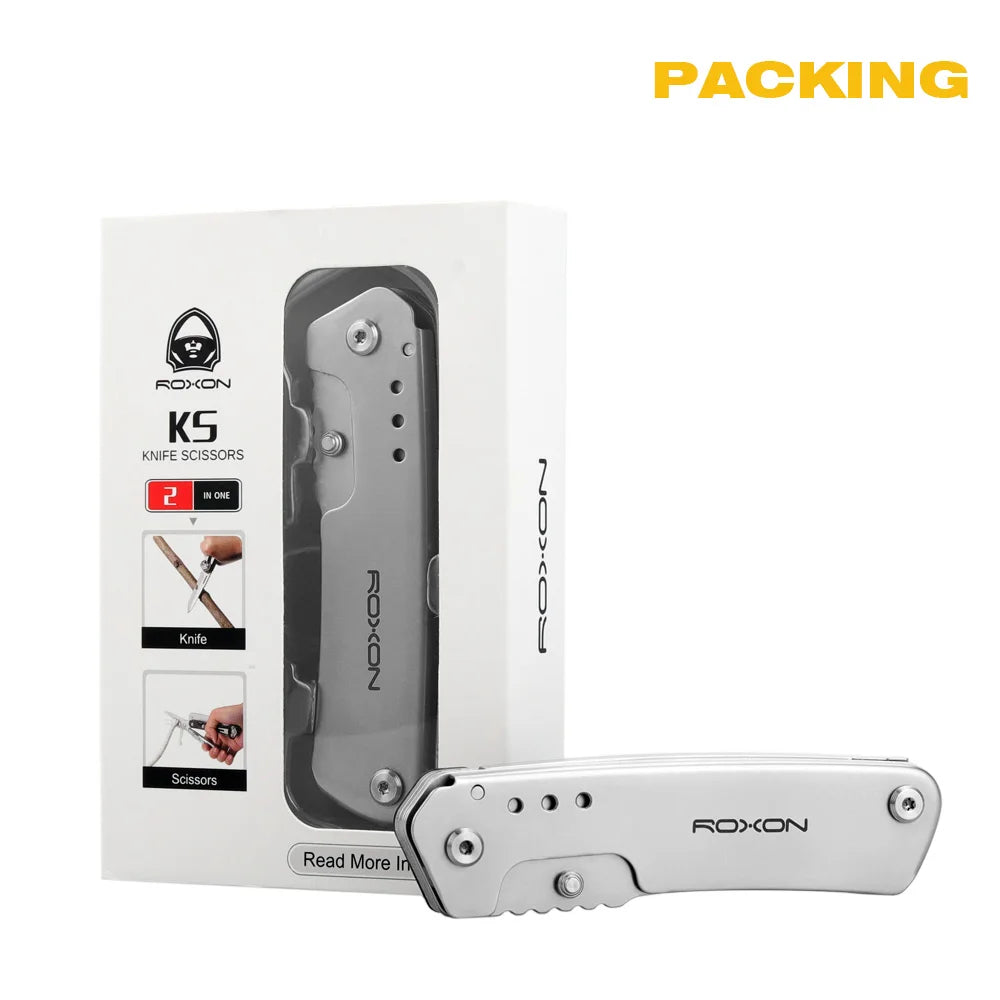 Couteau de poche pliant Roxon et ciseaux 2 en 1, outil multifonction EDC avec clip de ceinture, travaux domestiques, survie, plein air, camping, outil multifonction