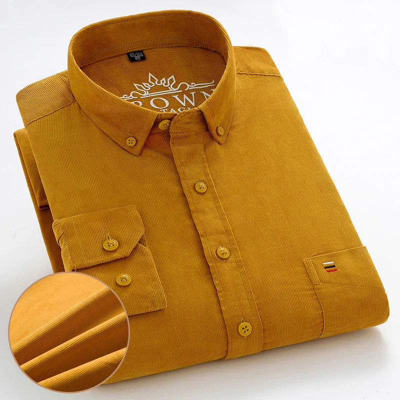 100% Cotton Men's Corduroy Shirts Long Sleeve Casual Regular Fit Business Dress Shirts  Man Comfortable Pocket Clothes 7XL 6XL