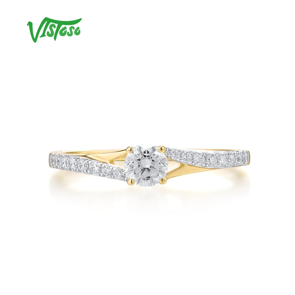 VISTOSO Goldringe für Damen, echter 9K 375 Gelbgoldring, funkelnde weiße Zirkonia-Verlobungsringe, Jahrestag-Feinschmuck