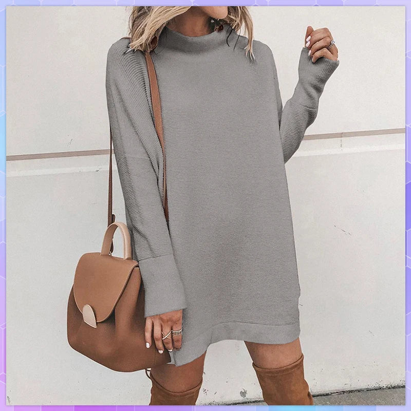 Women's mini dress with round neck and long sleeves