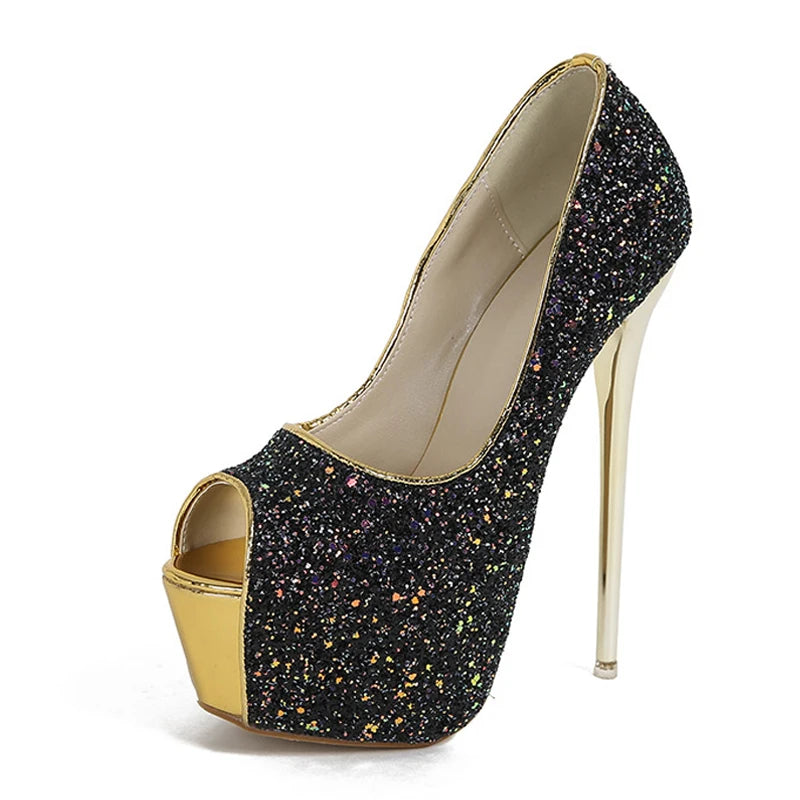 Scarpe peep toe donna Liyke luminose con maxi plateau