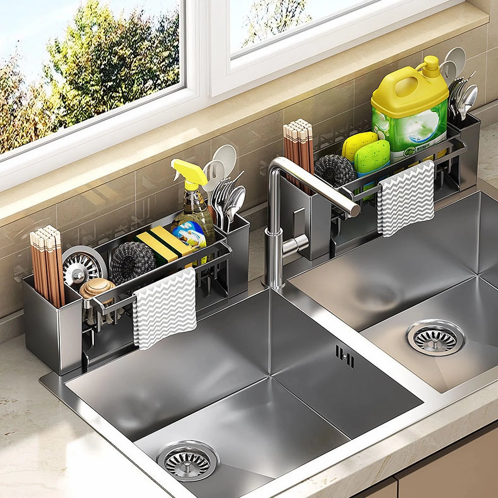 Organizador para fregadero, Soporte para esponja de cocina con soporte para estropajo, Escurridor para paños, Organizador de baño, Soporte para grifo del fregadero