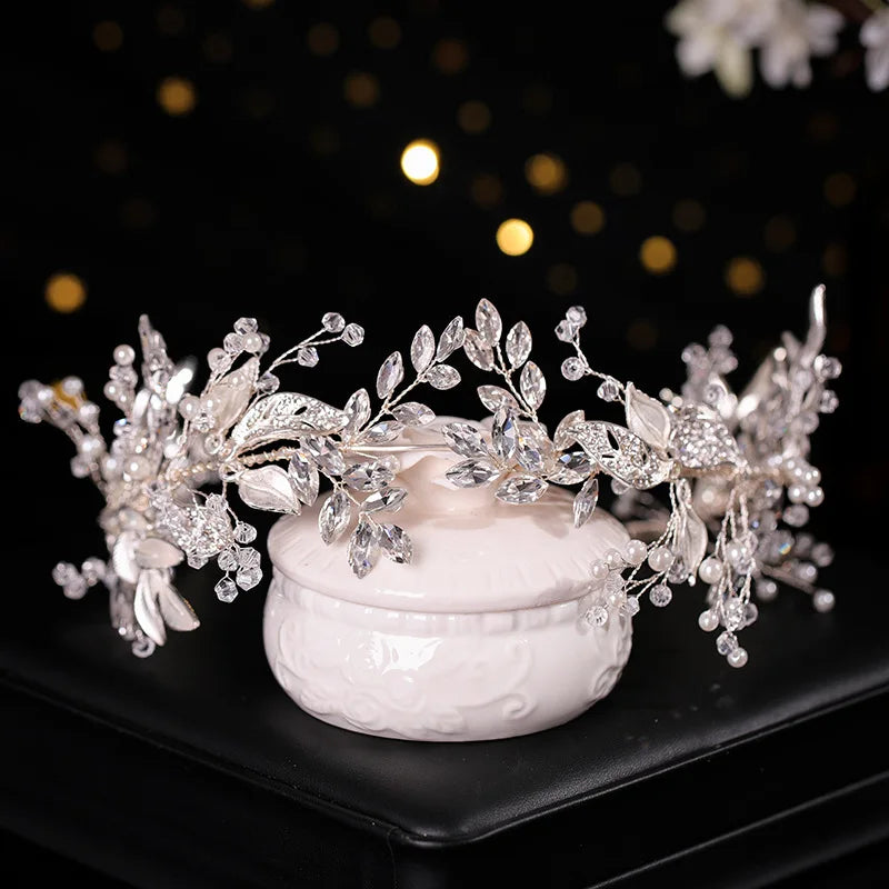 Braut-Haaraccessoires Kristall-Perl-Haarband Tiara Strass-Blatt-Haarband Haarband für Damen Eleganter Prinzessinnen-Kopfschmuck