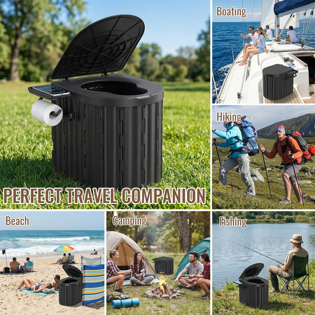 Multifunctional Portable Folding Toilet ABS Lightweight Camping Travel Commode with Lid 400lbs Load for Outdoor Fishing Hiking Road Trip