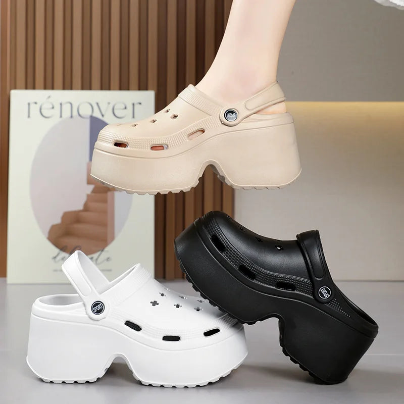 Sandalias de mujer con plataforma de 9 cm, novedad verano 2024, chanclas de tacón alto con suela blanda, zapatos de playa y jardín para exterior, impermeables y con agujeros
