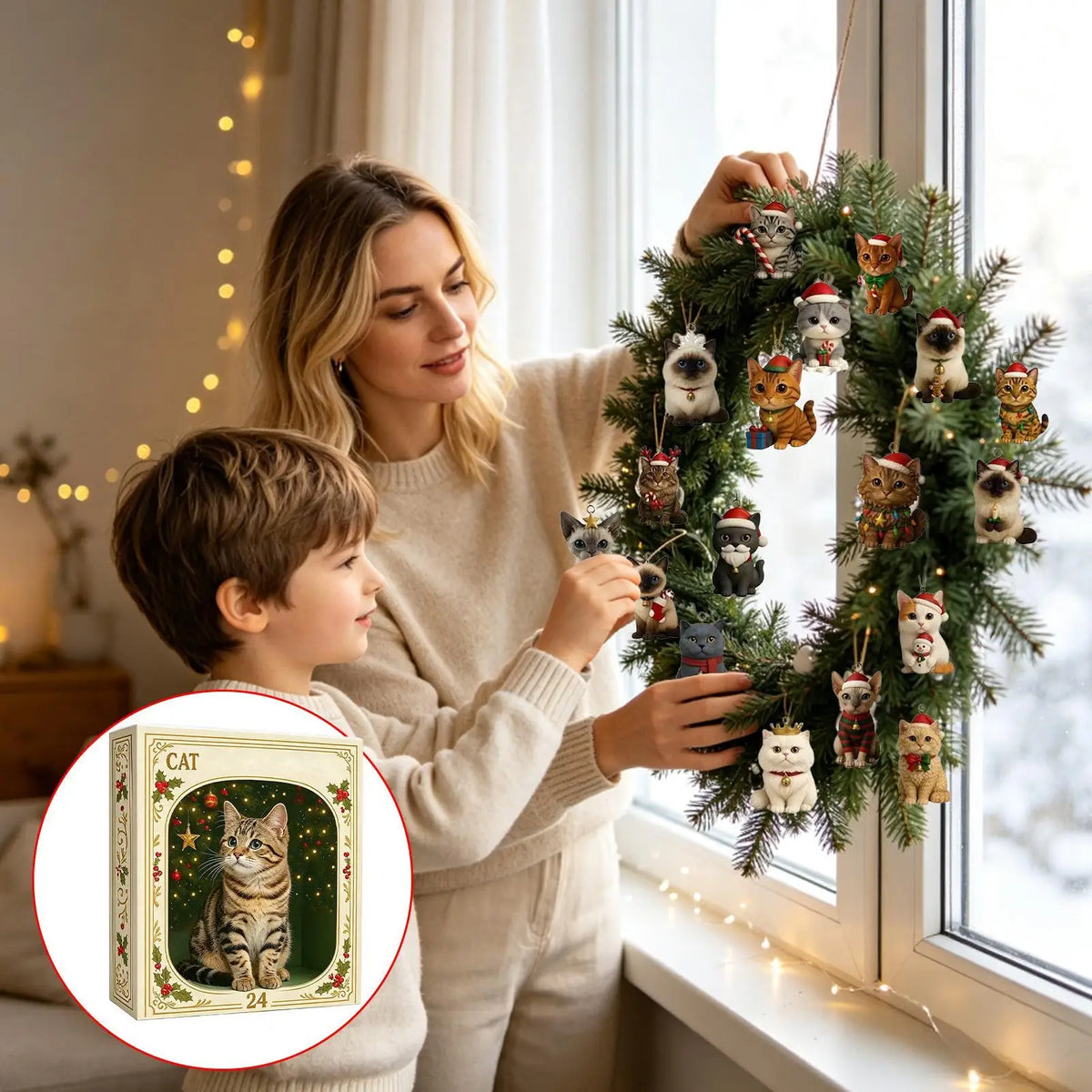 Calendrier de l’Avent pour chat de Noël, 24 jours, décorations pour sapin en acrylique 2D à suspendre, cadeau à collectionner