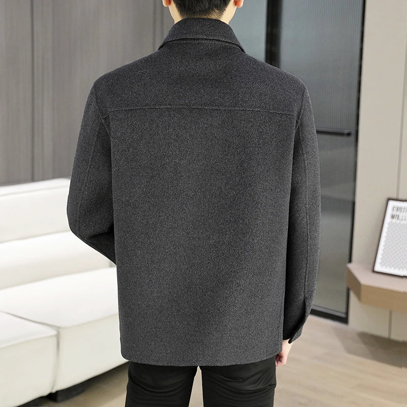 High Quality Men's Short Style Woolen Coats Business Casual Solid Color 70% Wool Windbreaker Jackets Streetwear Warm Top Coats