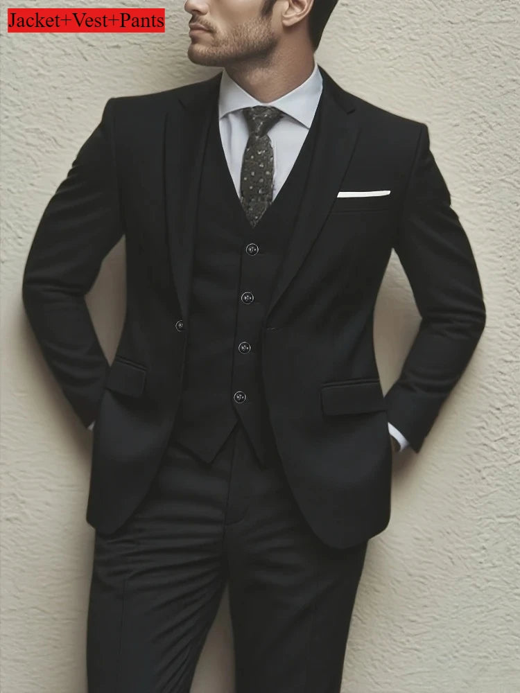 Elegant Men's 3pcs Suit- Slim Fit Tuxedo Set for Weddings& Formal Occasions Perfect for Office Meetings and Elegant Events