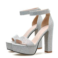 Sandali donna Liyke argento con strass, plateau e tacco largo