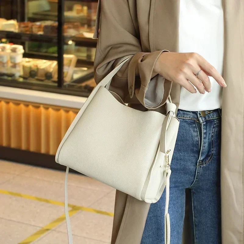 Women Genuine Cowhide Shoulder Bag Upper Arm Purse Bucket Ladies Office Female Commuter Sophisticated Elegant Premium Chic 2026