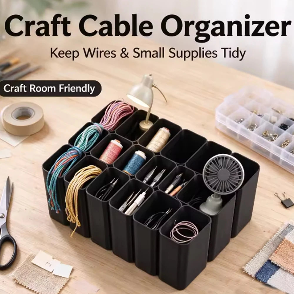3D-Printed Cable Organizer Box, 11 or 22 Compartments