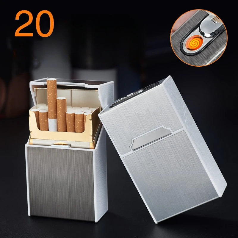 20-Cigarette Capacity Thick Cigarette Case with Tungsten Wire Igniter, USB-Charging Lighter, Outdoor Waterproof and Moisture-Resistant Electronic Lighter