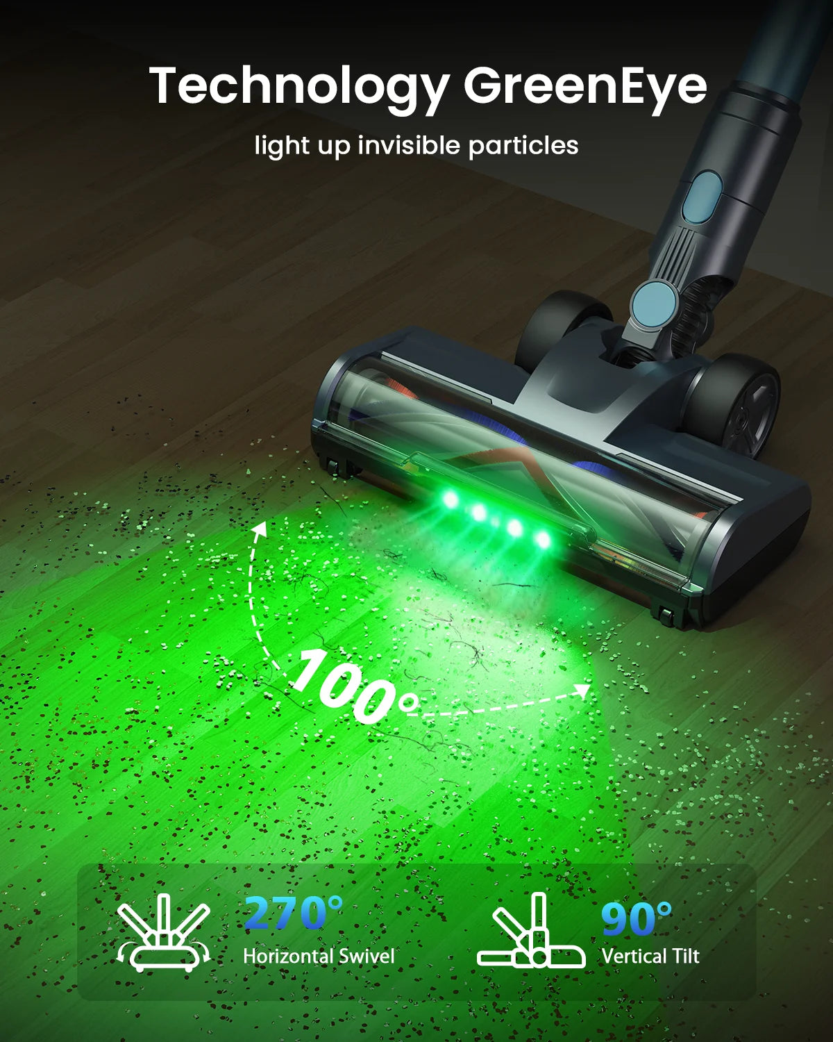 Homore NH007 650W/75KPA Leistungsstarker kabelloser Staubsauger mit LED-Umgebungslicht, intelligenter Saugkraft und freistehendem Design